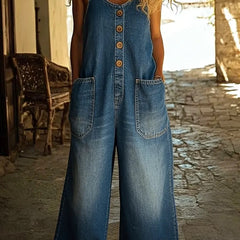 Women's Denim Overall | Relaxed Fit Button Front Pockets