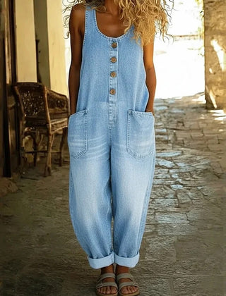 Women's Denim Overall | Relaxed Fit Button Front Pockets