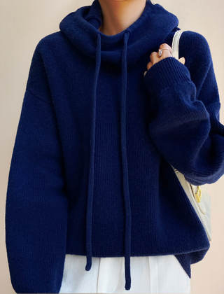 Women's Sweatshirt | Cowl Neck Drawstring Knit Long Sleeve