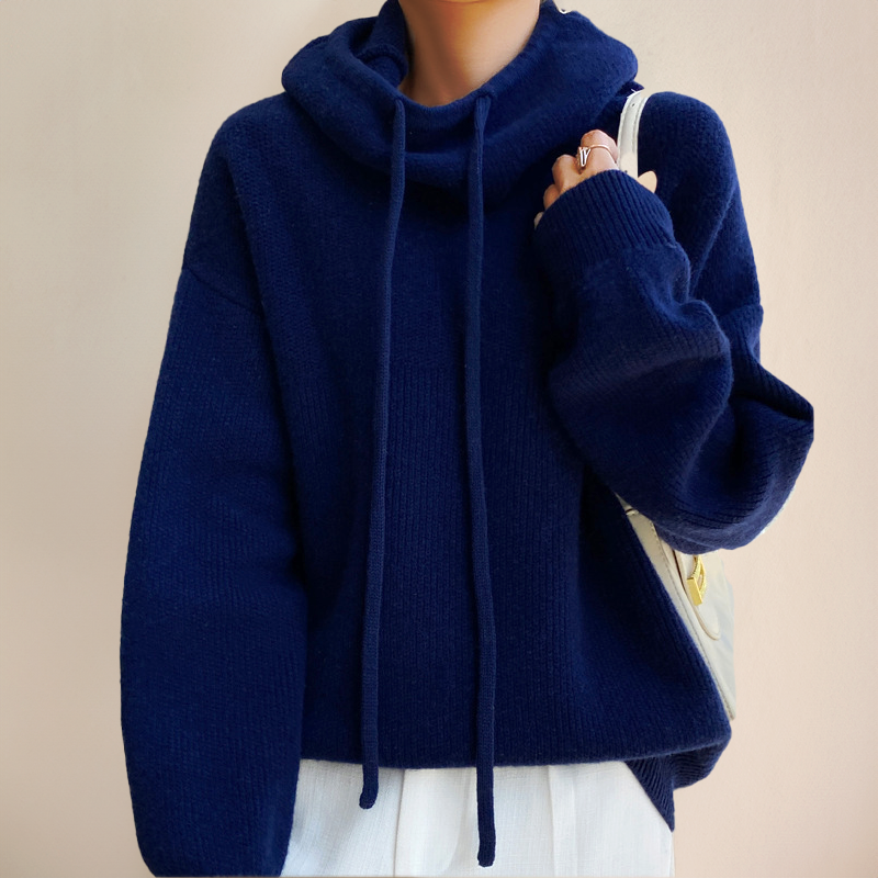 Women's Sweatshirt | Cowl Neck Drawstring Knit Long Sleeve