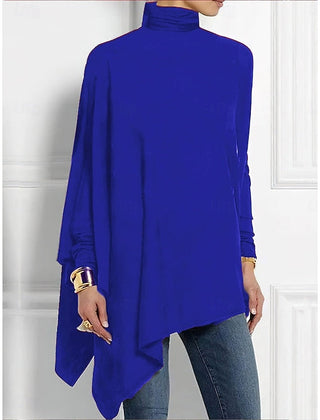 Women's Asymmetrical Top | Turtleneck Long Sleeve Draped Knit