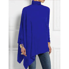 Women's Asymmetrical Top | Turtleneck Long Sleeve Draped Knit