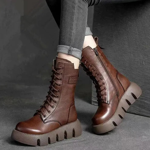 Women's Snow Boots | Lace-Up Platform Leather Winter Boots