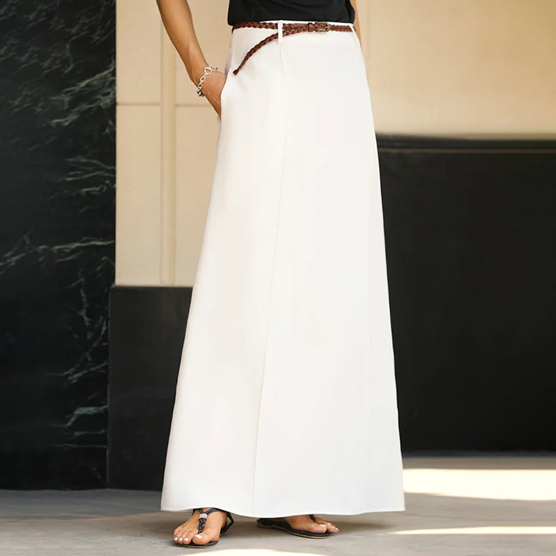 Women's White Skirt | Maxi A-Line Knit High-Waisted