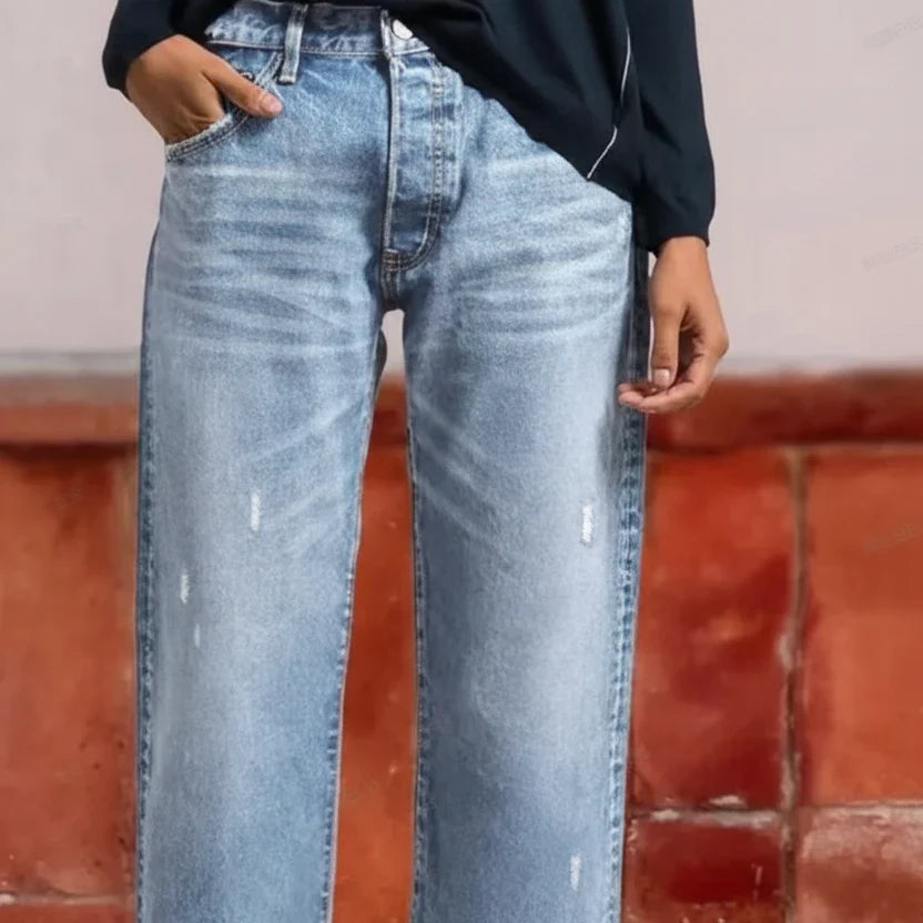 Women's Straight Leg Jeans | Cropped Ankle Distressed Denim