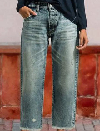 Women's Straight Leg Jeans | Cropped Ankle Distressed Denim