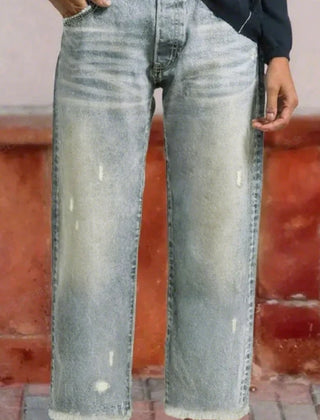 Women's Straight Leg Jeans | Cropped Ankle Distressed Denim
