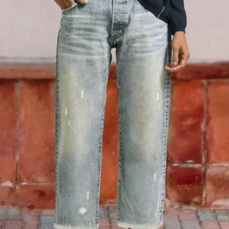 Women's Straight Leg Jeans | Cropped Ankle Distressed Denim