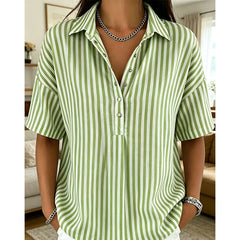 Women's Summer Top | V-Neck Short Sleeve Striped