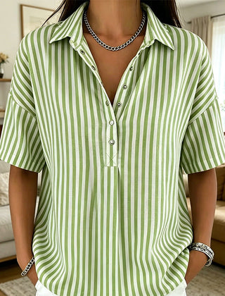 Women's Summer Top | V-Neck Short Sleeve Striped