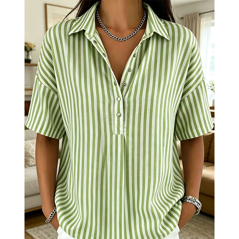 Women's Summer Top | V-Neck Short Sleeve Striped