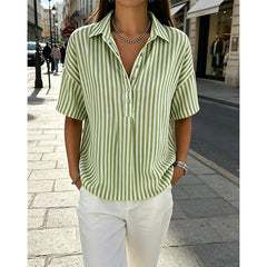 Women's Summer Top | V-Neck Short Sleeve Striped