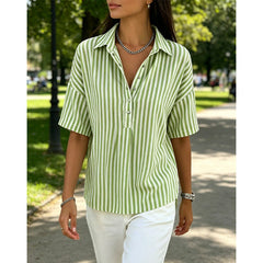 Women's Summer Top | V-Neck Short Sleeve Striped