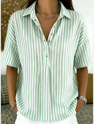 Women's Summer Top | V-Neck Short Sleeve Striped