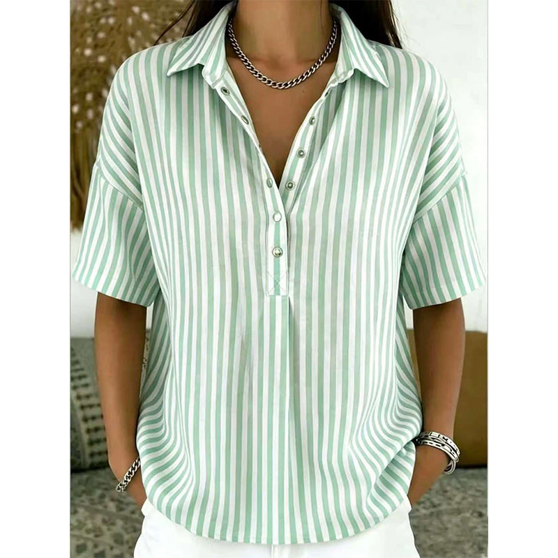 Women's Summer Top | V-Neck Short Sleeve Striped