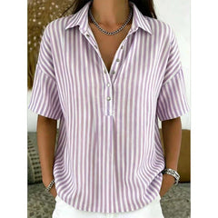 Women's Summer Top | V-Neck Short Sleeve Striped