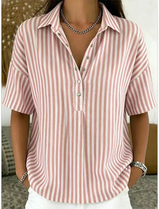 Women's Summer Top | V-Neck Short Sleeve Striped