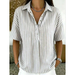 Women's Summer Top | V-Neck Short Sleeve Striped