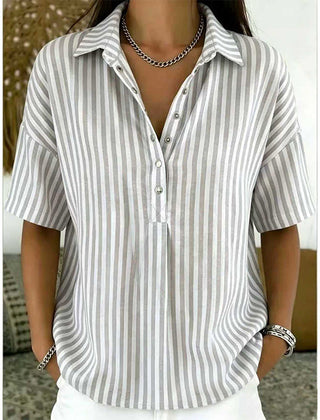 Women's Summer Top | V-Neck Short Sleeve Striped