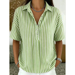 Women's Summer Top | V-Neck Short Sleeve Striped
