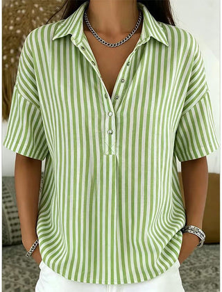 Women's Summer Top | V-Neck Short Sleeve Striped