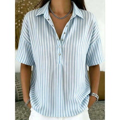 Women's Summer Top | V-Neck Short Sleeve Striped