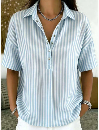 Women's Summer Top | V-Neck Short Sleeve Striped