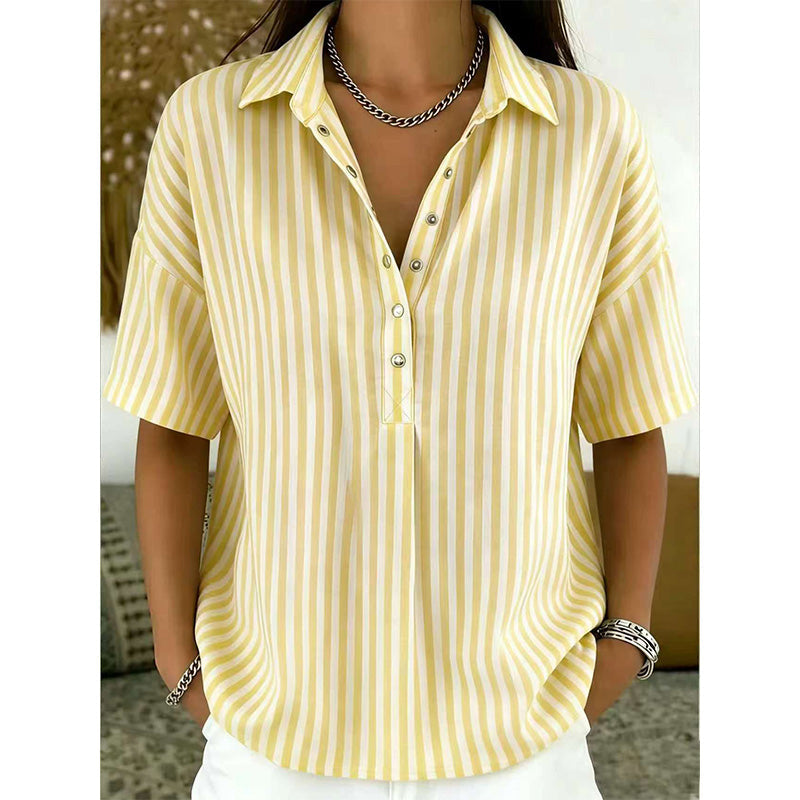 Women's Summer Top | V-Neck Short Sleeve Striped
