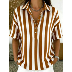 Women's Summer Top | V-Neck Short Sleeve Striped