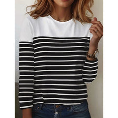 Women's Long Sleeve Top | Crew Neck Striped Knit