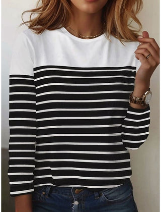 Women's Long Sleeve Top | Crew Neck Striped Knit