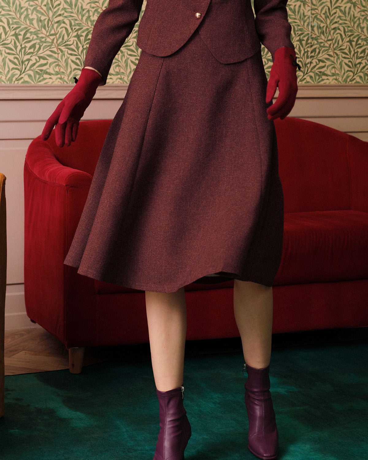 Women's Midi Skirt | A-Line High Waist Tweed