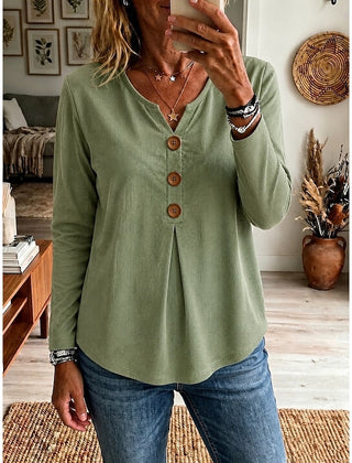 Women's Going Out Top | V-Neck Button Long Sleeve
