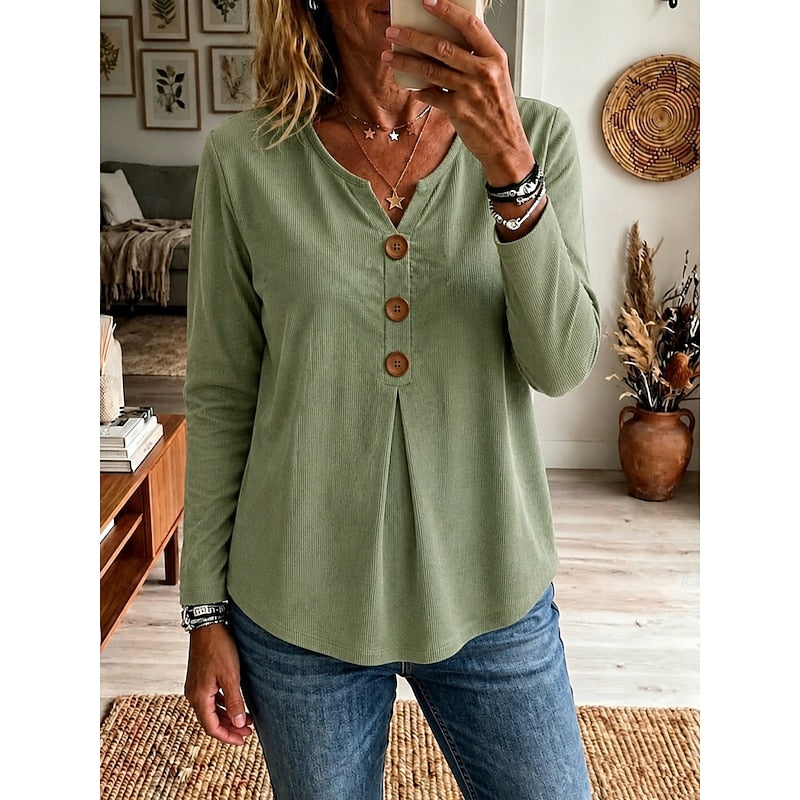 Women's Going Out Top | V-Neck Button Long Sleeve