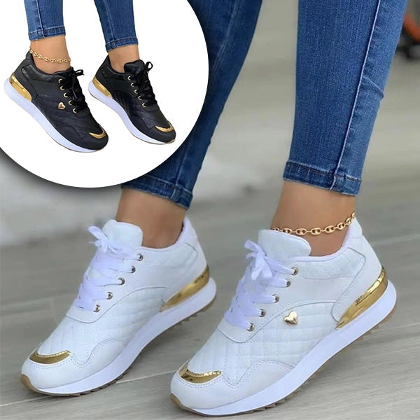 Women's White Sneakers | Lace-Up Leather Casual Trainers