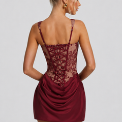 Women's Satin Skirt | Mini Length Lace Corset Sweetheart Sleeveless