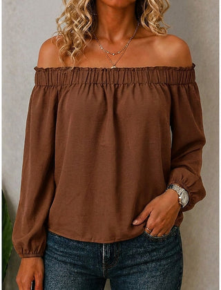 Women's Off The Shoulder Top | Ruffle Neckline Long Sleeve