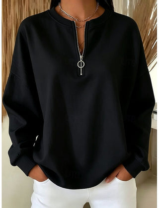 Women's Mock Neck Sweatshirt | Quarter-Zip Long Sleeve Relaxed Fit