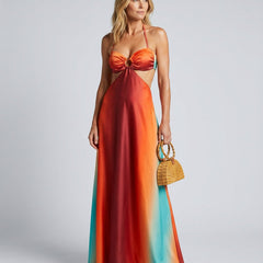 Women's Red Dress | Maxi Sweetheart Halter Gradient