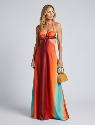 Women's Red Dress | Maxi Sweetheart Halter Gradient