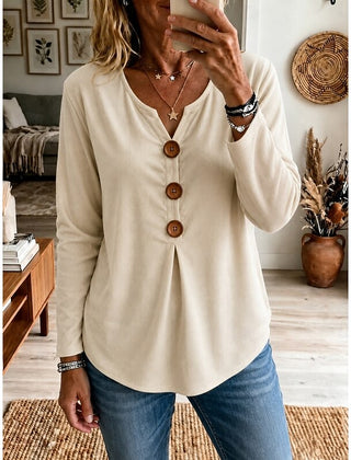 Women's Going Out Top | V-Neck Button Long Sleeve