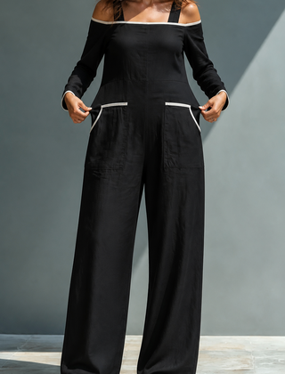 Women's Jumpsuit | Cold Shoulder Long Sleeve Wide Leg
