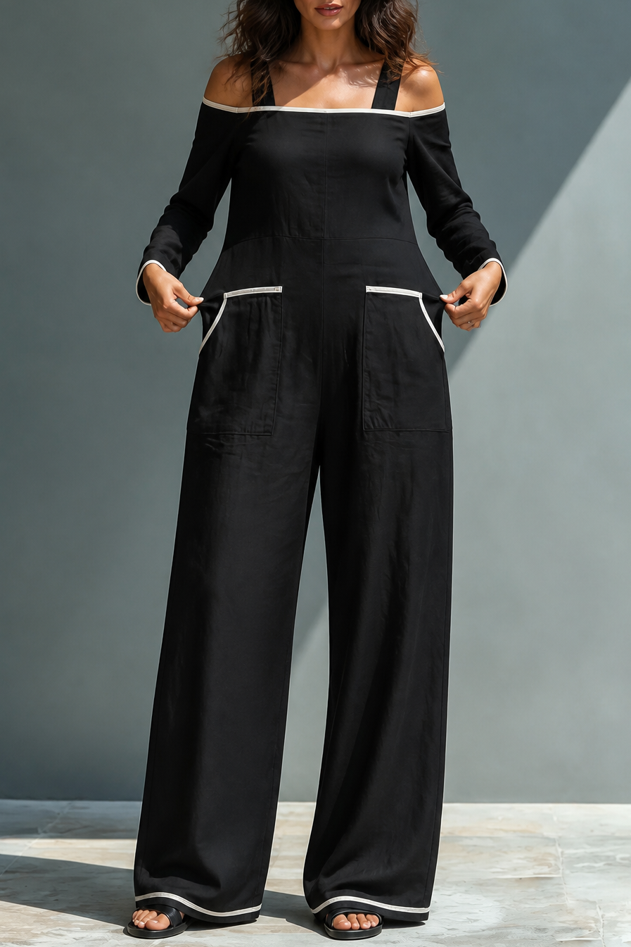 Women's Jumpsuit | Cold Shoulder Long Sleeve Wide Leg