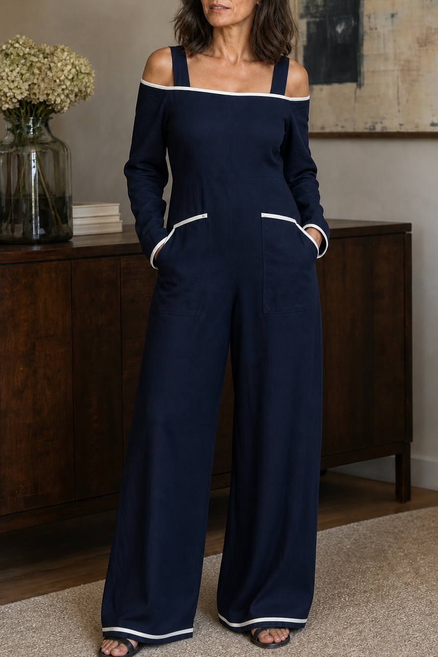 Women's Jumpsuit | Cold Shoulder Long Sleeve Wide Leg