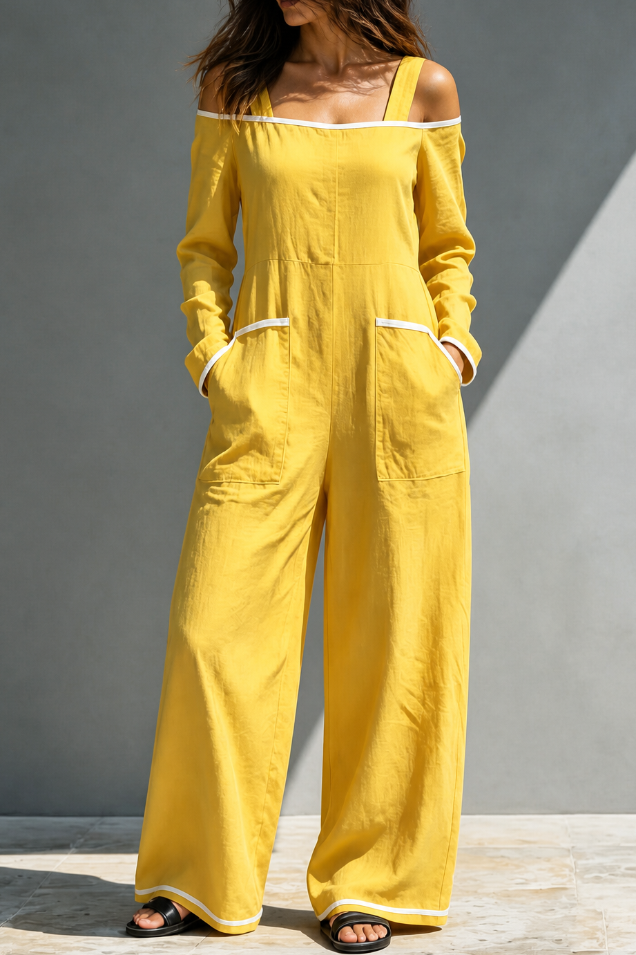 Women's Jumpsuit | Cold Shoulder Long Sleeve Wide Leg