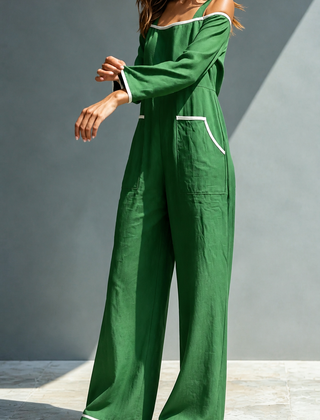 Women's Jumpsuit | Cold Shoulder Long Sleeve Wide Leg