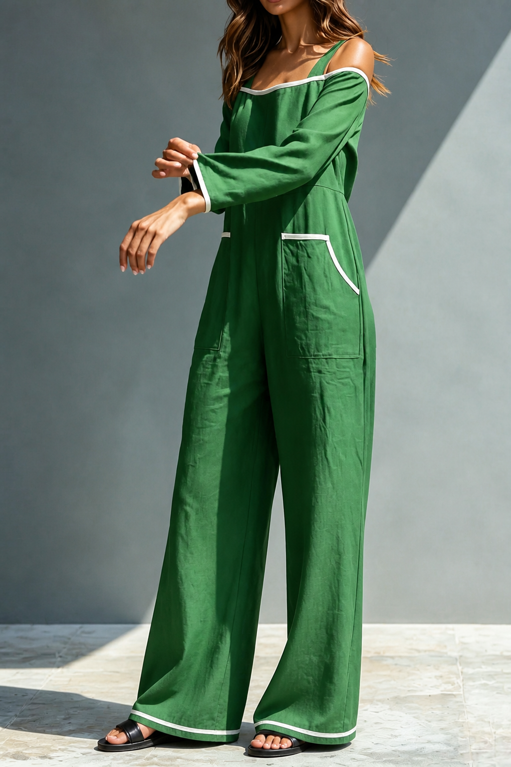 Women's Jumpsuit | Cold Shoulder Long Sleeve Wide Leg