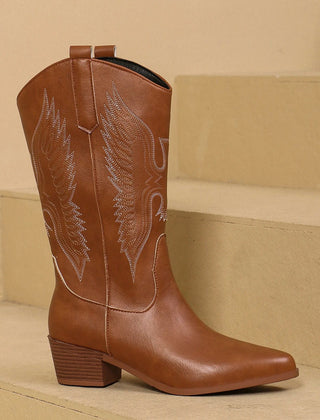 Women's Cowgirl Boots | Embroidered Western Leather Block Heel