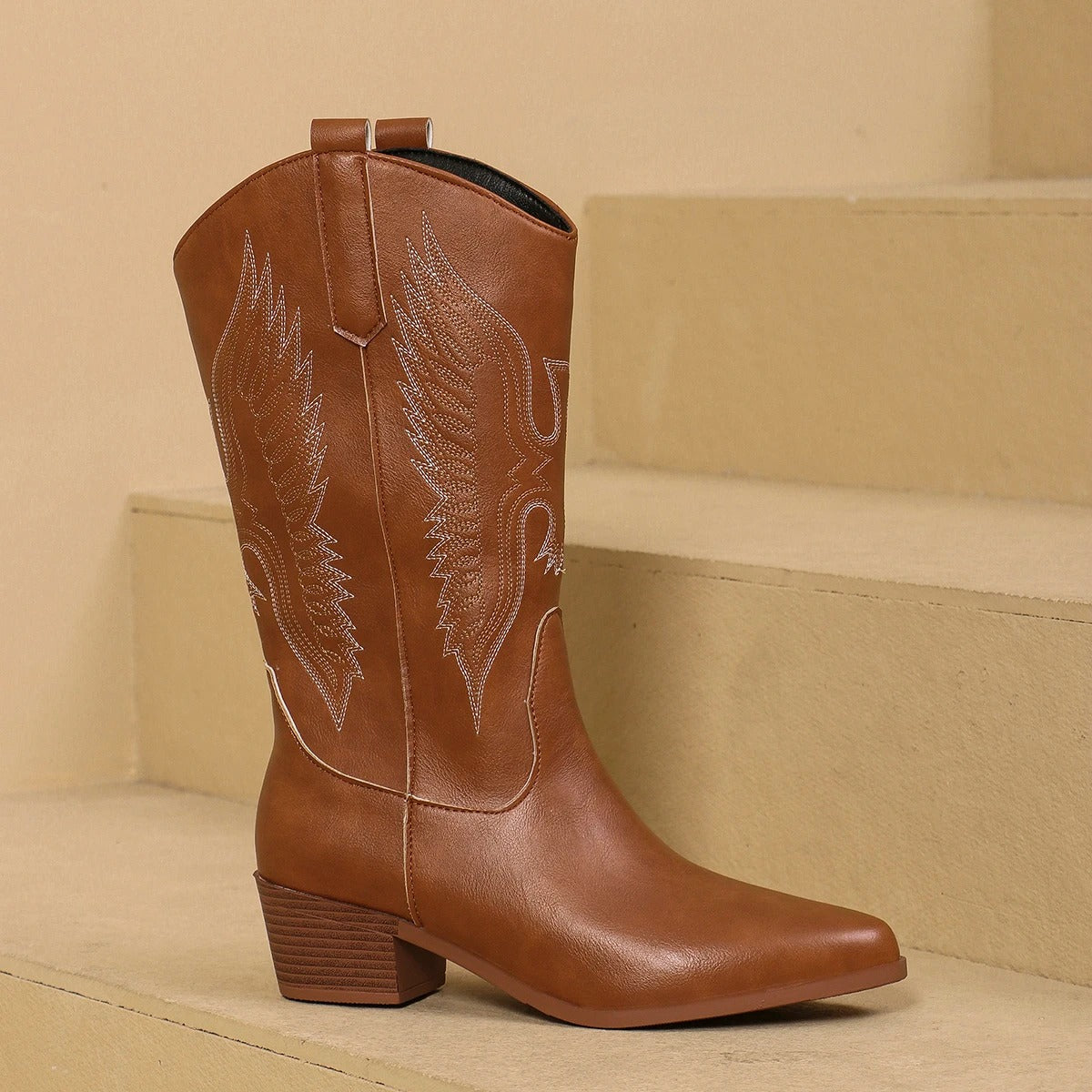 Women's Cowgirl Boots | Embroidered Western Leather Block Heel