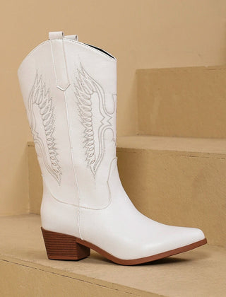 Women's Cowgirl Boots | Embroidered Western Leather Block Heel
